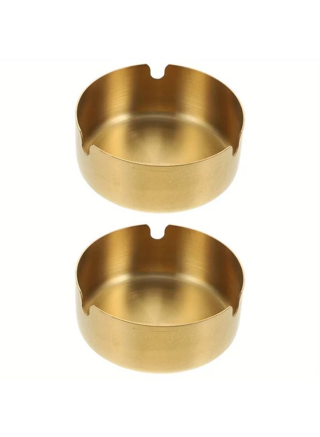 قطعتان من مجموعة منفضة السجائر الذهبية المصنوعة من الفولاذ المقاوم للصدأ بتشطيب مُلمّس، ديكور عصري للمنزل والمكتب - Image 4